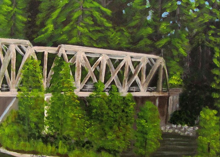 Landscape Greeting Card featuring the painting Sewalls Falls Bridge by Linda Feinberg