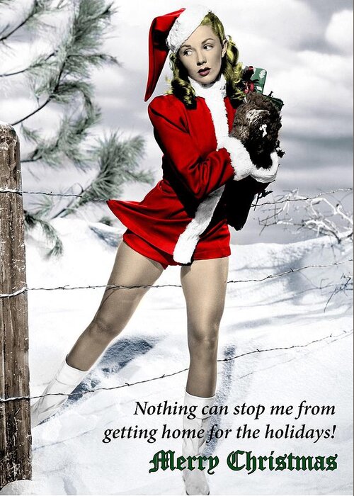 Color Image Greeting Card featuring the photograph Sexy Santa's Helper Christmas Greeting Card by Communique Cards