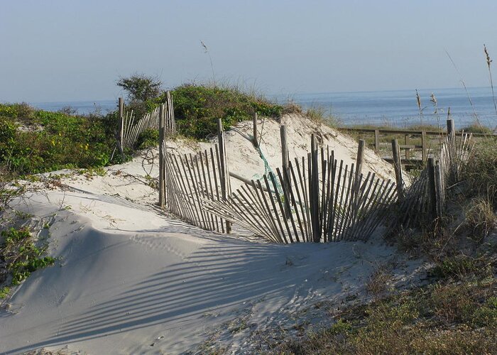 Beach Greeting Card featuring the photograph Shadow Fence by Ellen Meakin