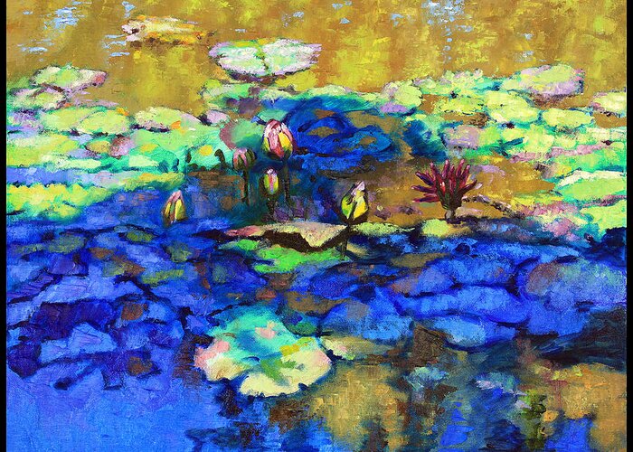 Garden Pond Greeting Card featuring the painting Shadows and Sunspots by John Lautermilch