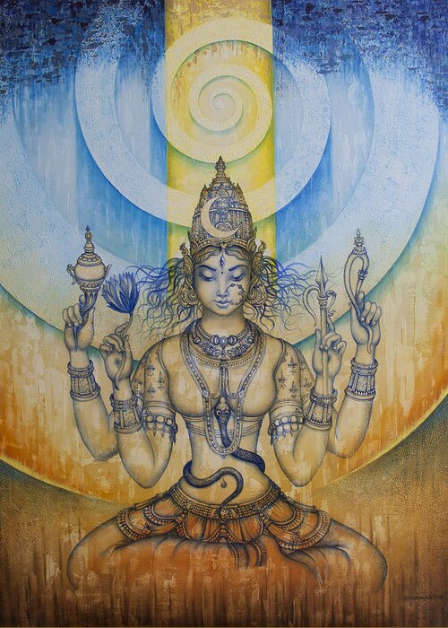 Tripura Sundari Greeting Card featuring the painting Shakti - Tripura Sundari by Vrindavan Das