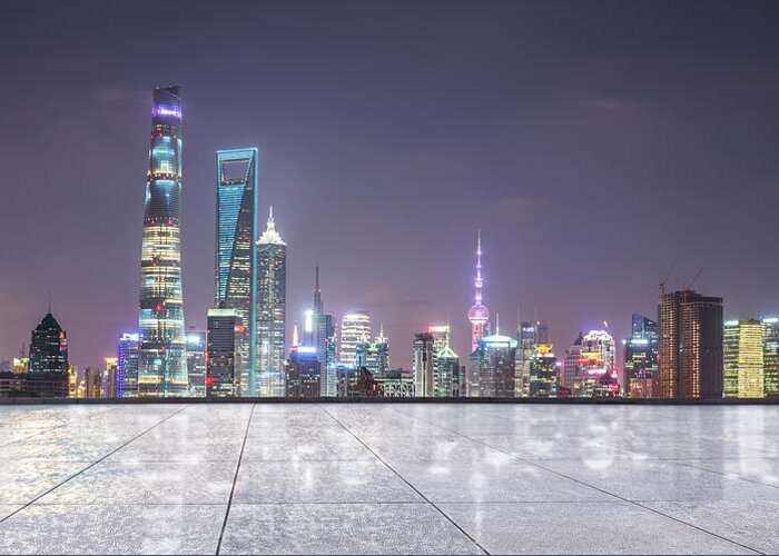 Scenics Greeting Card featuring the photograph Shanghai City Scape Of Lujiazui by Qiang Fu