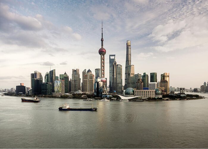 Built Structure Greeting Card featuring the photograph Shanghai Skyline And Huangpu River by Martin Puddy