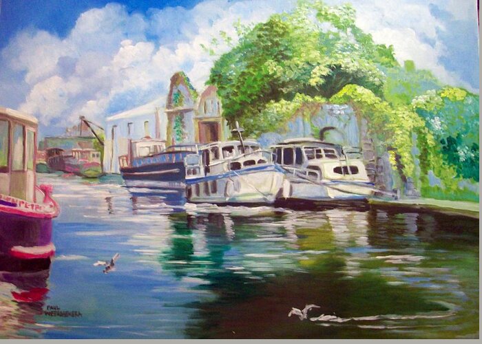 Shannon Greeting Card featuring the painting Shannon Harbour Co Offaly Ireland by Paul Weerasekera