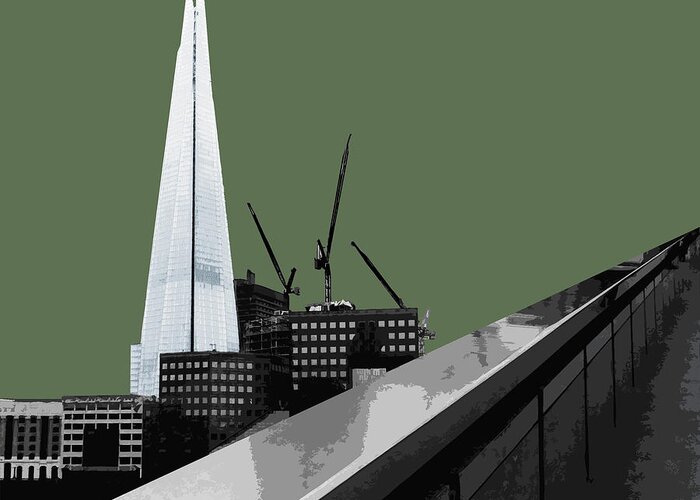 Gherkin Greeting Card featuring the mixed media Shard - Olive GREEN by Big Fat Arts