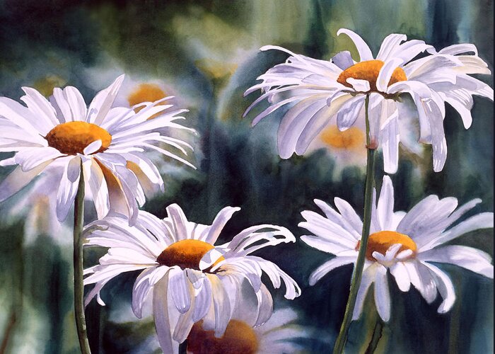 Daisy Watercolor Greeting Card featuring the painting Shasta Parade by Sharon Freeman