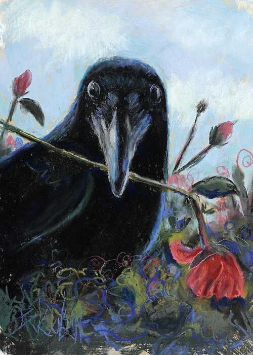 Raven Art Greeting Card featuring the painting She Loves me She loves me not by Billie Colson