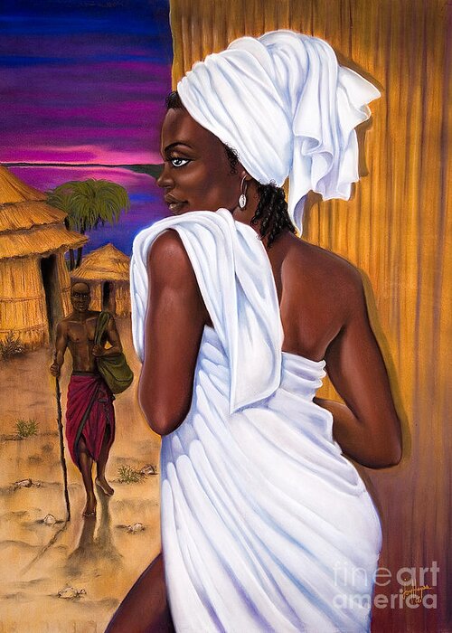 African Greeting Card featuring the pastel She Waits by Joyce Hayes