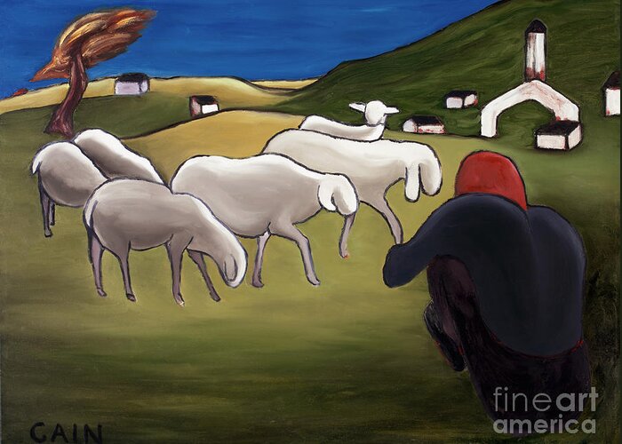 Sheep Herder Greeting Card featuring the painting Sheep Herder by William Cain