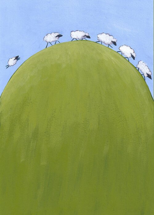Sheep Greeting Card featuring the painting Whimsical Sheep Art #2 by Christy Beckwith
