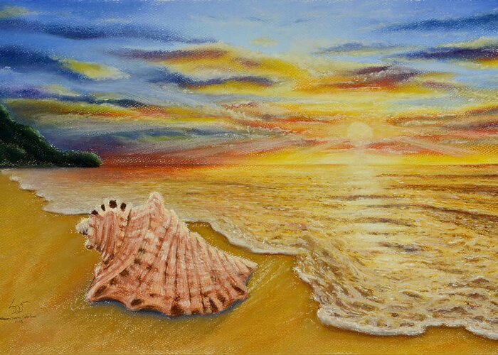 Landscape Greeting Card featuring the painting Shell at Sunset by Sam Davis Johnson