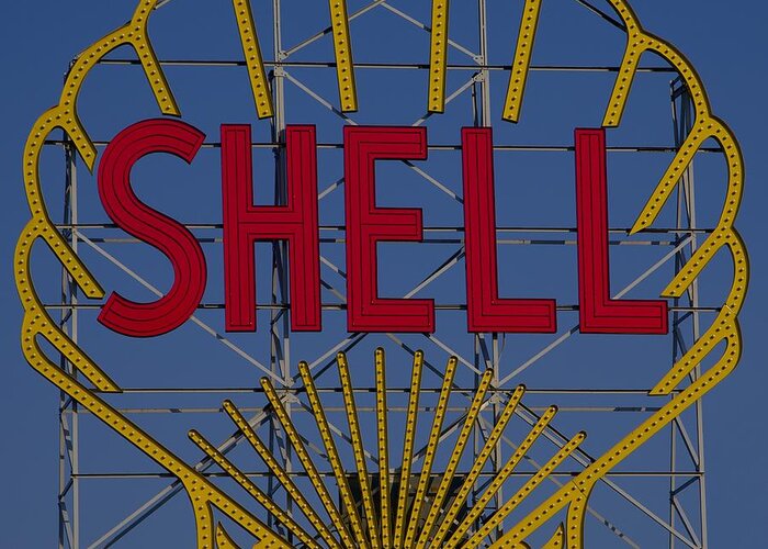 Cambridgeside Greeting Card featuring the photograph Shell Sign Cambridgeside by Allan Morrison