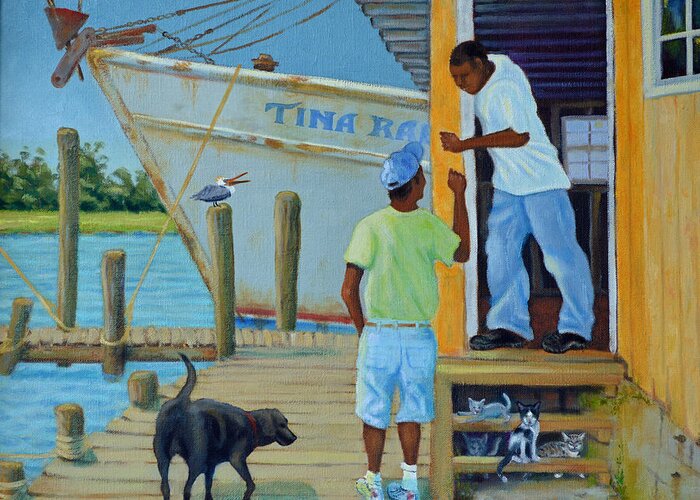 Shem Creek Greeting Card featuring the painting Shem Creek Docks Week End by Dwain Ray