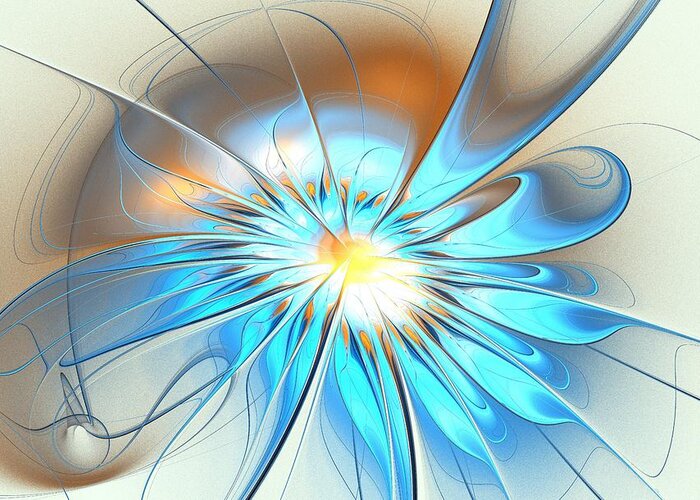 Shine Greeting Card featuring the digital art Shining Blue Flower by Anastasiya Malakhova