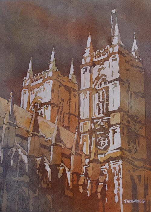Westminster Abby Greeting Card featuring the painting Shining Out of the Rain by Jenny Armitage