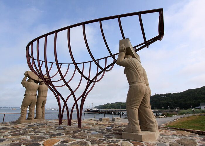 Ship Builders Greeting Card featuring the photograph Ship Builders Sculpture Port Jefferson New York by Bob Savage