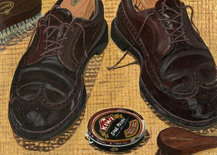 Mens Shoes Mens Shoes Greeting Card featuring the painting Shoe Shine by Jane Dunn Borresen