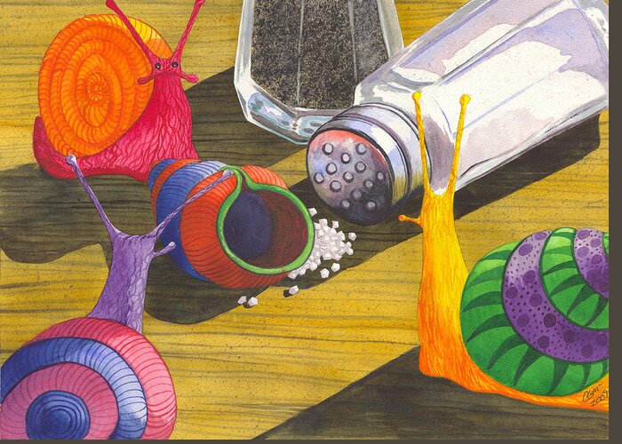 Snail Greeting Card featuring the painting Should Have Listened by Catherine G McElroy