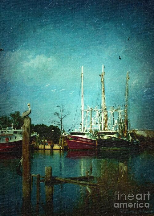 Shrimp-boats Greeting Card featuring the digital art Shrimp Boats Is A Comin by Lianne Schneider