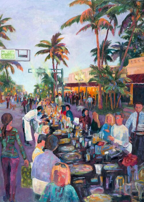 Landscape Greeting Card featuring the painting Sidewalk Feast by Patricia Maguire