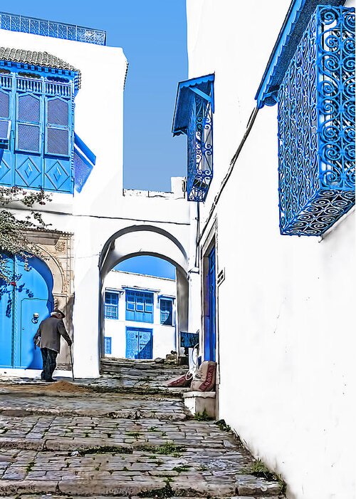 Arabic Greeting Card featuring the photograph Old Man on Stairs by Maria Coulson