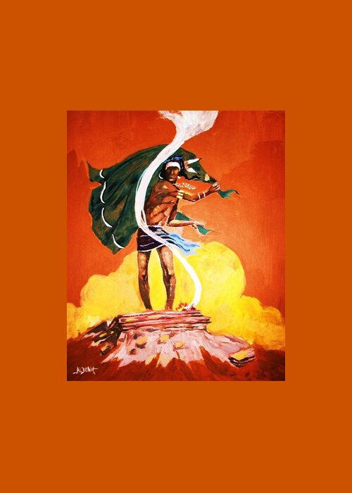 Plains Indian Greeting Card featuring the painting Signal from the Mesa by Al Brown