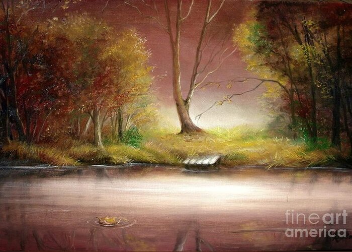 Autumn Greeting Card featuring the painting Silence by Sorin Apostolescu