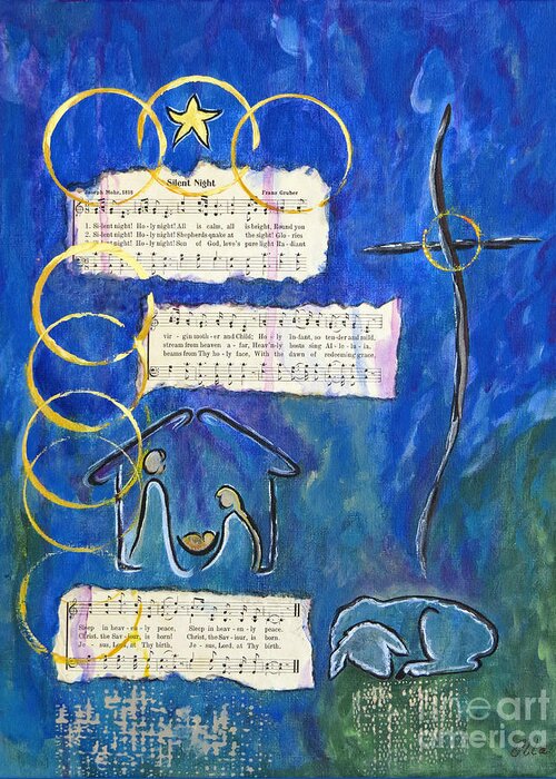 Nativity Greeting Card featuring the painting Silent Night A Holy Night - Original Painting by Ella by Ella Kaye Dickey