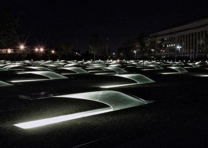 Pentagon Memorial Greeting Card featuring the photograph Silent Tribute to Innocent Victims v2 by WALL Photography and Design