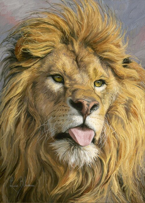 Lion Greeting Card featuring the painting Silly Face by Lucie Bilodeau