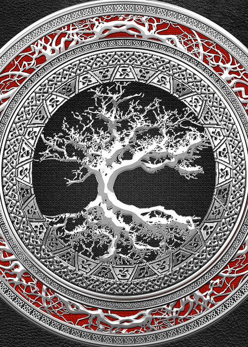 ‘celtic Treasures’ Collection By Serge Averbukh Greeting Card featuring the digital art Silver Celtic Tree of Life by Serge Averbukh