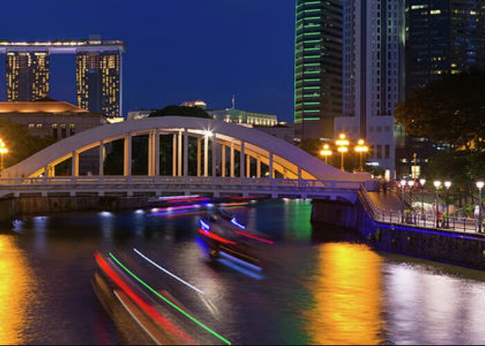 Arch Greeting Card featuring the photograph Singapore River Panorama by John Seaton Callahan