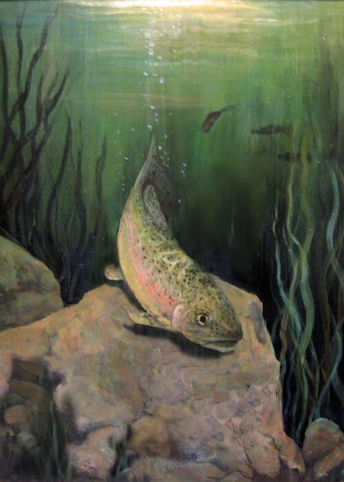 Nature Greeting Card featuring the painting Single Trout by Donna Tucker