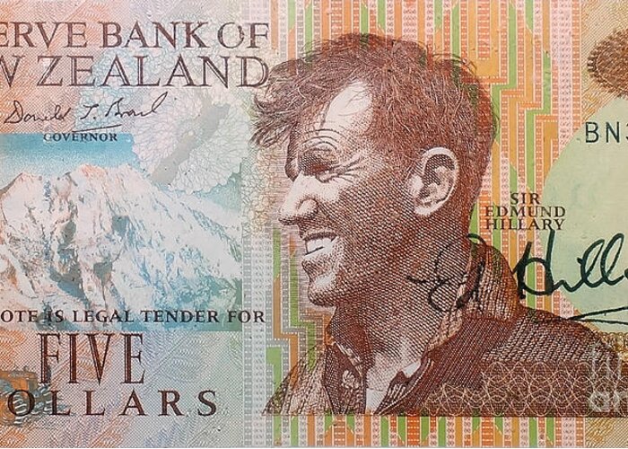 Prott Greeting Card featuring the photograph Sir Edmund Hillary signed banknote by Rudi Prott