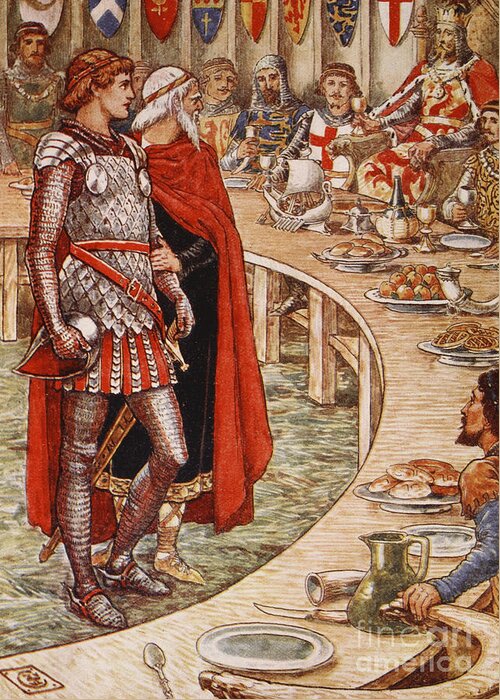 Walter Greeting Card featuring the painting Sir Galahad is brought to the Court of King Arthur by Walter Crane