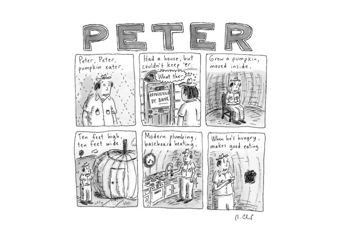 Foreclosure Greeting Card featuring the drawing Six Rhyming Panels About A Man Who Moves by Roz Chast