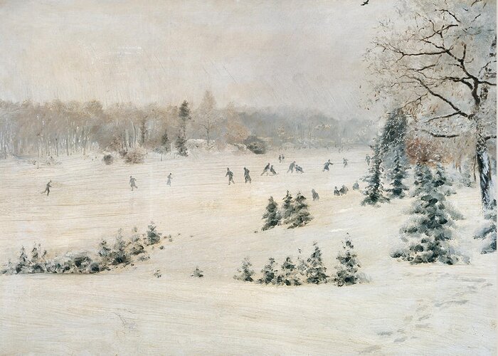 Winter Greeting Card featuring the painting Skating by Giuseppe De Nittis