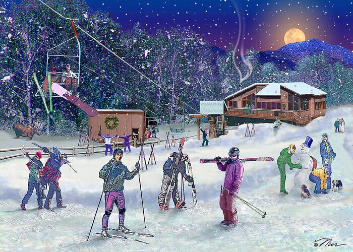 Ski Greeting Card featuring the digital art Ski Area Campton Mountain by Nancy Griswold