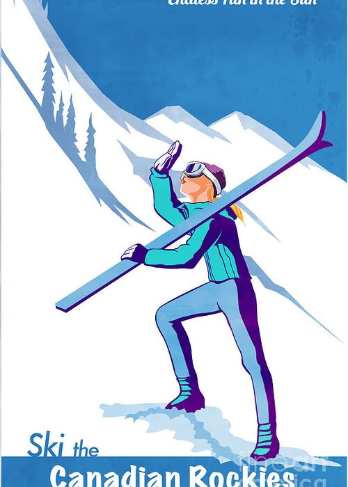Ski Poster Greeting Card featuring the painting Ski the Rockies by Sassan Filsoof