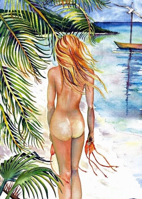 Naked girls beach photos Skinny Dipping Beach Girl Painting By Cyndi Eastburn
