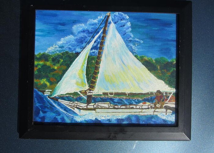 Oil Painting Of Famous Boats Greeting Card featuring the painting Skipjack Nathan of Dorchester Famous Sailboat at Sea by Debbie Nester