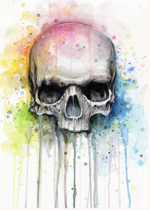 Skull Greeting Card featuring the painting Skull Watercolor Painting by Olga Shvartsur