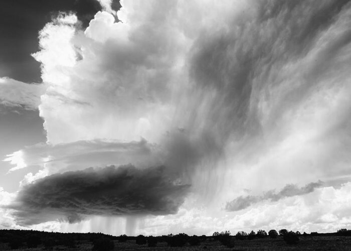 Black And White Greeting Card featuring the photograph Sky Falls Down by Deborah Hughes