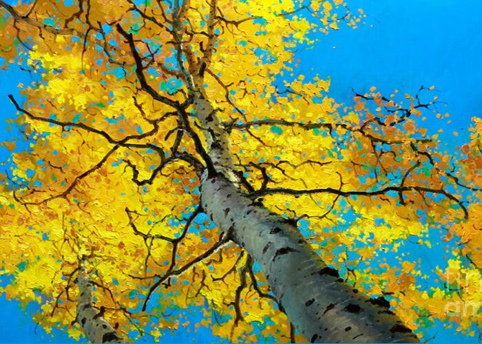 Aspen Canopy Greeting Card featuring the painting Sky High 3 by Gary Kim