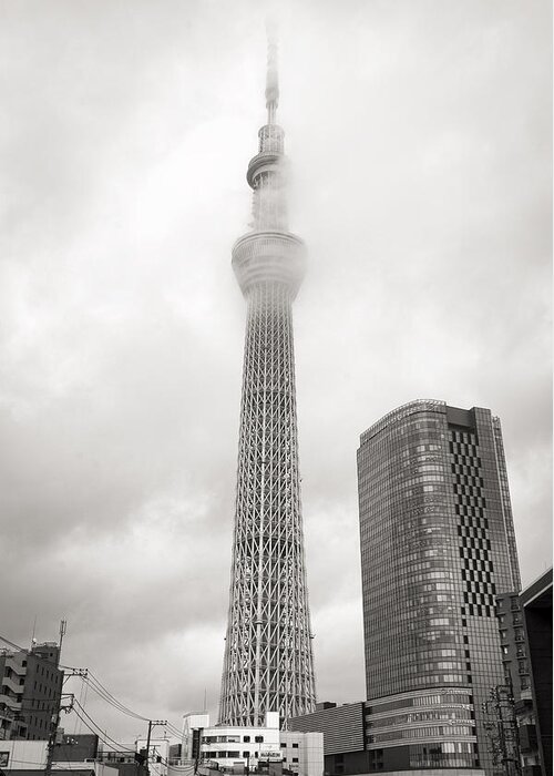 Skytree Greeting Card featuring the photograph Skytower Tokyo In Black White by For Ninety One Days
