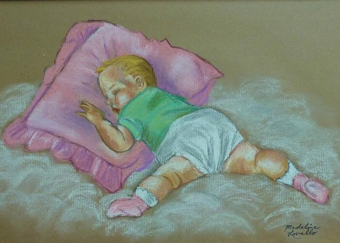 Baby Greeting Card featuring the painting Sleeping Baby by Madeline Lovallo