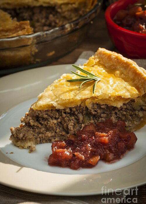 Meat Greeting Card featuring the photograph Slice of Tourtiere meat pie close up by Elena Elisseeva