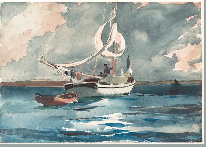 Winslow Homer Greeting Card featuring the painting Sloop Nassau Bahamas by Celestial Images