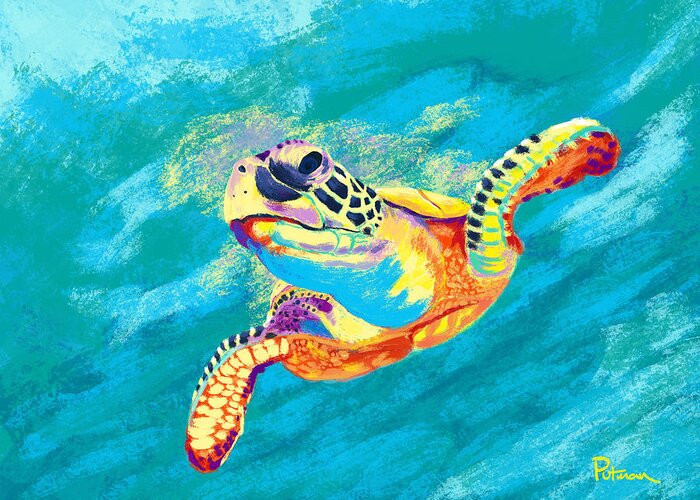 Sea Turtle Greeting Card featuring the digital art Slow Ride by Kevin Putman