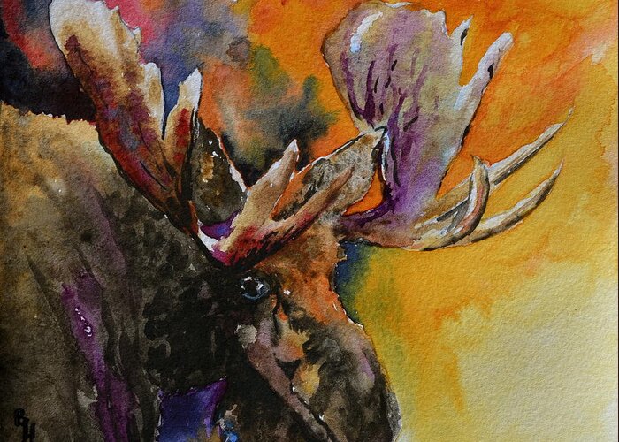 Moose Greeting Card featuring the painting Sly Moose by Beverley Harper Tinsley